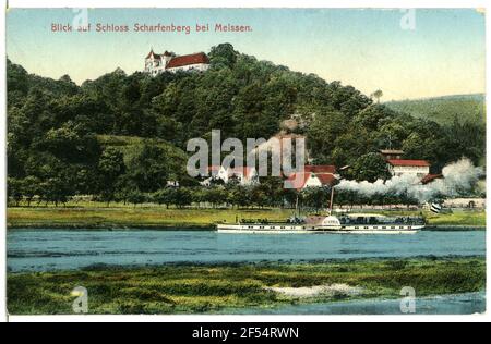 Château avec Elbe et steamer Austria Scharfenberg. Château avec Elbe et steamer Autriche Banque D'Images