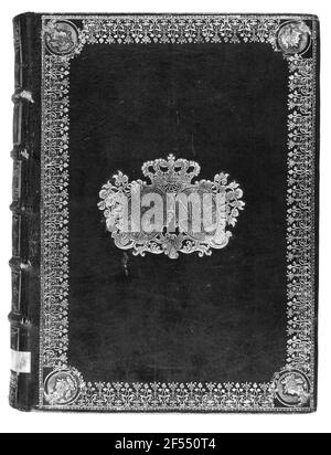 Couvrez deux armoiries saxonnes-polonaises et la bordure. Superexlibris de la bibliothèque Augustes de l'III Cuir de Saffian, pression gaufrée, plaqué or ; 29 x 21.3 cm, 1748. Dresde: Slub Hist.Germ.Univ.165, couverture avant Banque D'Images