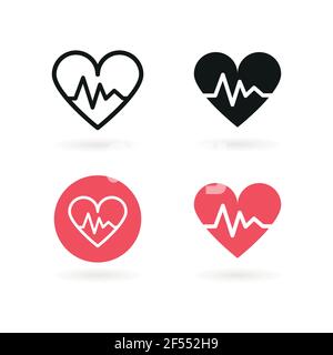 Icône de pulsation définie. Électrocardiogramme, notion de rythme cardiaque. Illustration vectorielle, conception plate Illustration de Vecteur
