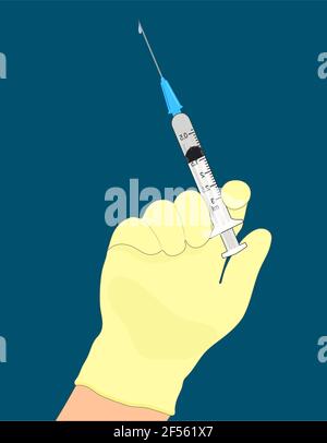 Il est temps de se faire vacciner. Concept plat d'une seringue avec un vaccin. La main du médecin tient une seringue. Vecteur isolé Illustration de Vecteur