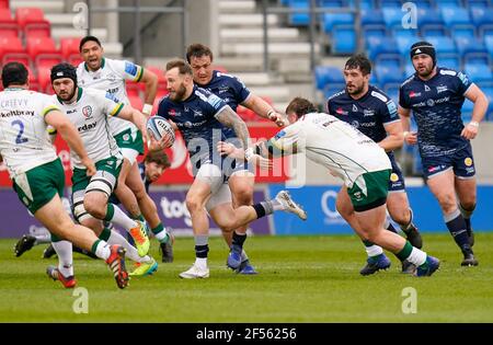 Solde l'aile Sharks Byron McGuigan fait une pause lors d'un match de rugby à XV de la première ronde 14 de Gallagher, dimanche 21 mars 2021, dans Eccles, Royaume-Uni Banque D'Images