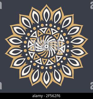 Décoration circulaire abstraite. Mandala ethnique. Symbole de soleil stylisé. Rosette d'éléments géométriques. Motif ethnique tribal. Impression couleur. Motif fleuri rond Illustration de Vecteur