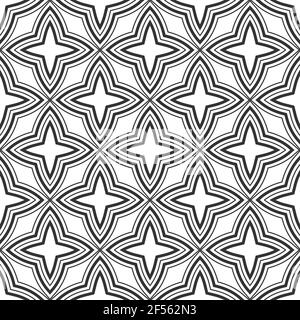 Motif géométrique abstrait vintage sans couture. Treillis géométrique. Déco quatre étoiles pointues. Fond noir et blanc vectoriel. Illustration de Vecteur