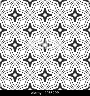 Motif géométrique abstrait vintage sans couture. Treillis géométrique. Déco quatre étoiles pointues. Fond noir et blanc vectoriel. Illustration de Vecteur