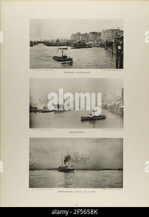 Netherport et le mur des arbres ',' Sailingship port 'et' céréales steamers 'Kirkby' sur l'Elbe 'from the folder' nouvelles photos pittoresques de la ville libre et hanséatique de Hambourg et de leurs environs '. Vue de l'État Hambourg, collection de photographies de l'histoire Banque D'Images