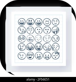 Crayon dessin Smiley Emoji face Pack en bleu Illustration de Vecteur