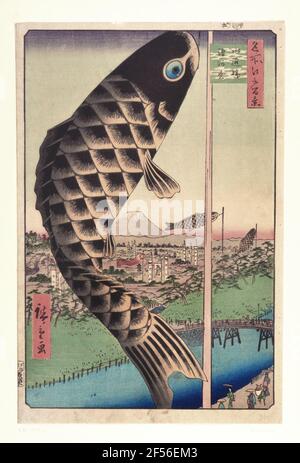 Le Pont Suido à Surugadai, feuille 48 de la série: 100 vues célèbres d'Edo. . Banque D'Images