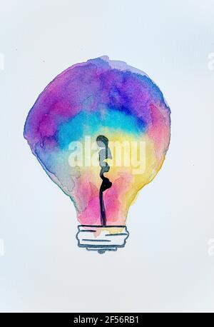 Illustration d'une peinture d'ampoule multicolore sur fond blanc Banque D'Images