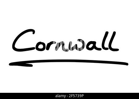 Cornwall, manuscrit sur fond blanc. Banque D'Images