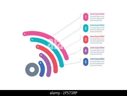modèle d'infographie en cinq étapes : web, internet, rapport annuel, modèle d'information sur les magazines Illustration de Vecteur