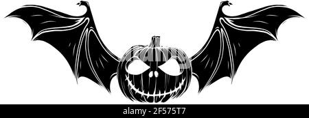 Silhouette noire de citrouille d'Halloween avec illustration vectorielle d'ailes de chauve-souris Illustration de Vecteur
