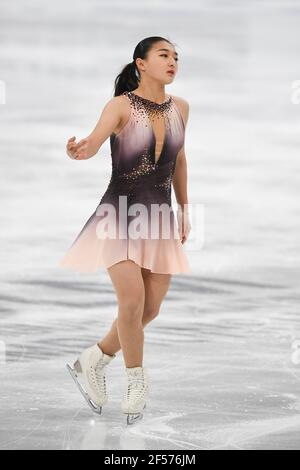 Kaori SAKAMOTO JPN, pendant le programme Ladies Short aux Championnats du monde de patinage artistique 2021 de l'UIP à Ericsson Globe, le 24 mars 2021 à Stockholm, Suède. Credit: Raniero Corbelletti/AFLO/Alay Live News Banque D'Images