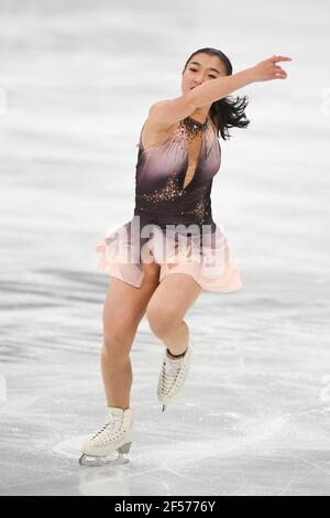 Kaori SAKAMOTO JPN, pendant le programme Ladies Short aux Championnats du monde de patinage artistique 2021 de l'UIP à Ericsson Globe, le 24 mars 2021 à Stockholm, Suède. Credit: Raniero Corbelletti/AFLO/Alay Live News Banque D'Images