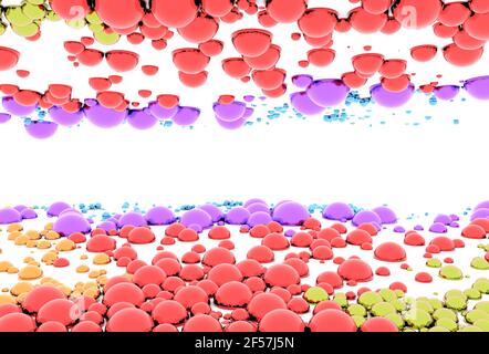 Particules semi-cercles, hémisphères à effet métallique, patron de formes géométriques. Sphères semi-colorées qui alternent. Formes abstraites lumineuses Banque D'Images