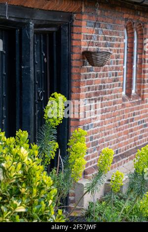 Les Almshres de Wilbraham à Hadley Green, High Barnett, au nord de Londres. Les cottages sont construits de briques rouges et de tuiles rouges, ont des fenêtres à meneaux et p Banque D'Images