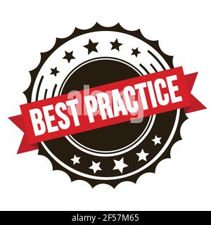 Texte DE LA MEILLEURE PRATIQUE sur le timbre rouge marron de l'insigne de ruban. Banque D'Images