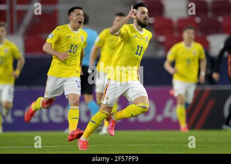 BOEDAPEST, HONGRIE - MARS 24: Célébrez Andrei Ciobanu de Roumanie U21 lors de l'UEFA à moins de 21 Euro Championnat du Groupe Stage entre les pays-Bas Banque D'Images