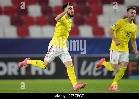 BOEDAPEST, HONGRIE - MARS 24: Célébrez Andrei Ciobanu de Roumanie U21 lors de l'UEFA à moins de 21 Euro Championnat du Groupe Stage entre les pays-Bas Banque D'Images