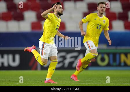 BOEDAPEST, HONGRIE - MARS 24: Célébrez Andrei Ciobanu de Roumanie U21 lors de l'UEFA à moins de 21 Euro Championnat du Groupe Stage entre les pays-Bas Banque D'Images