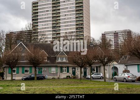 Duisburg-Hochheide, grand domaine de logement Wohnpark Hochheide, immeubles de 6 20 étages avec plus de 1440 appartements, datant des années 1970, une tour Banque D'Images