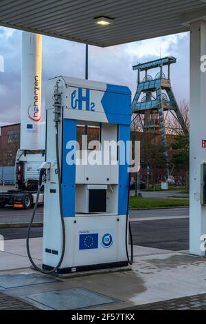 Wasserstoff Tankstelle, Am Wasserstoff-Kompetenzzentrum Hertern, h2Herten, auf dem Gelände des stillgelgten Bergwerk Ewald in Herten, NRW, Deutschlan Banque D'Images