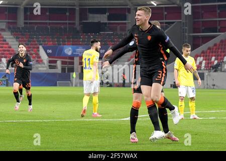 BOEDAPEST, HONGRIE - MARS 24: Fêtez Per Schuurs des pays-Bas U21 lors du match de l'UEFA des moins de 21 ans du groupe de championnat de l'Euro U21 entre les pays-Bas U21 et la Roumanie U21 au stade Bozsik le 24 mars 2021 à Boedrelberg, Hongrie (photo de Gerrit van Keulen/Orange Pictures)*** Légende locale *** Per Schuurs Banque D'Images