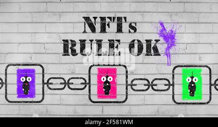 NFT non fongible graffiti jeton sur la technologie de blockchain de mur pour créer des articles numériques uniques pour la crypto-art, crypto-collectibles et crypto-gaming. Banque D'Images