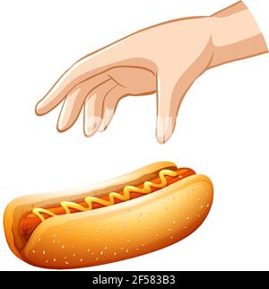 Main essayant de prendre un sandwich à la saucisse sur fond blanc illustration Illustration de Vecteur