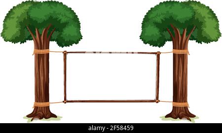 Bannière vide avec grands arbres sur fond blanc Illustration de Vecteur