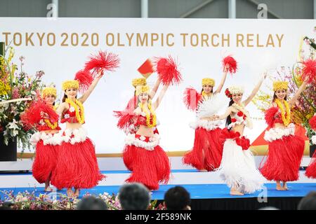 Préfecture de Fukushima, Japon. 25 mars 2021. La cérémonie du Grand départ pour le relais de la flamme olympique de Tokyo 2020 au Centre national de formation J-Village de Fukushima le 25 mars 2021, dans la préfecture de Fukushima, au Japon. Le relais de la flamme durera 121 jours et visitera les 47 préfectures du Japon. Crédit: Naoki Morita/AFLO SPORT/Alay Live News Banque D'Images