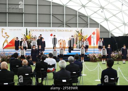 Préfecture de Fukushima, Japon. 25 mars 2021. La cérémonie du Grand départ pour le relais de la flamme olympique de Tokyo 2020 au Centre national de formation J-Village de Fukushima le 25 mars 2021, dans la préfecture de Fukushima, au Japon. Le relais de la flamme durera 121 jours et visitera les 47 préfectures du Japon. Crédit: Naoki Morita/AFLO SPORT/Alay Live News Banque D'Images