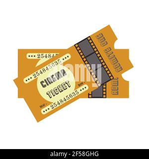 Modèle de ticket de cinéma vintage ou de film avec film ciné sur fond jaune. Billet d'illustration de film de style rétro. Banque D'Images