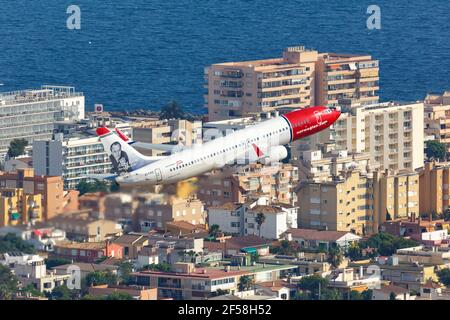 Palma de Mallorca, Espagne - 21 juillet 2018 : photo aérienne d'un Boeing B737-800 norvégien qui s'envolera à l'aéroport de Palma de Majorque en Espagne. Banque D'Images