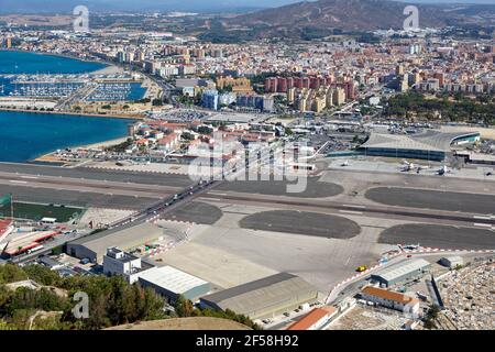 Gibraltar - 30 juillet 2018 : vue d'ensemble de l'aéroport de Gibraltar. Banque D'Images