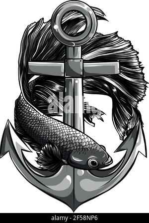 dessin du poisson autour de l'illustration du vecteur d'ancrage Illustration de Vecteur