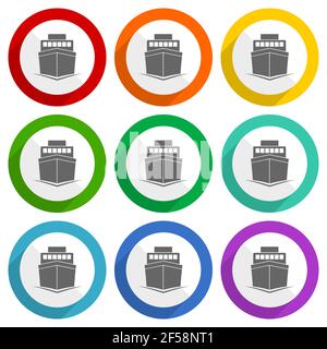 Bateau, bateau, voyage, icônes de vecteur marin, ensemble de boutons de conception plate colorés pour le webdesign et les applications mobiles Illustration de Vecteur