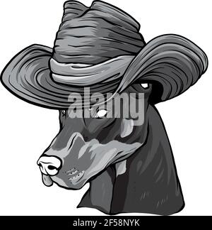 Dessin du visage de chien Dobermann avec illustration vectorielle de chapeau Illustration de Vecteur