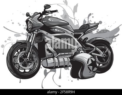 Conception de l'illustration de la moto avec helme Illustration de Vecteur