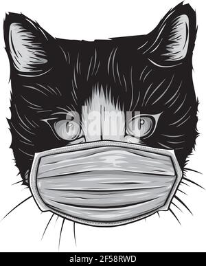 Conception de la tête de chat avec masque protection contre le virus Illustration de Vecteur