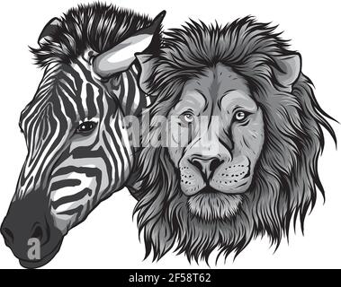 motif vectoriel zébré et tête de lion Illustration de Vecteur