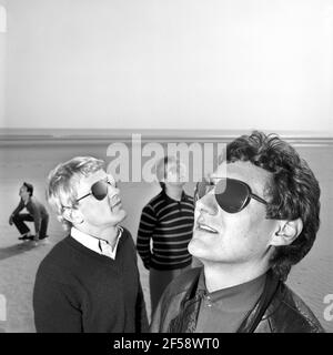 Le groupe Lambretcas Mod Revival. ' Beat Boys in the jet Age' photo shoot 1980 Banque D'Images