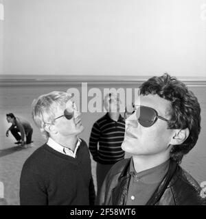 Le groupe Lambretcas Mod Revival. ' Beat Boys in the jet Age' photo shoot 1980 Banque D'Images