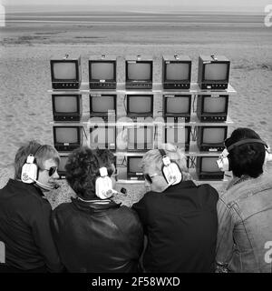 Le groupe Lambretcas Mod Revival. ' Beat Boys in the jet Age' photo shoot 1980 Banque D'Images