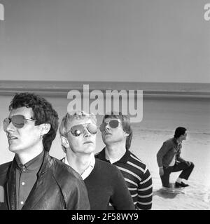 Le groupe Lambretcas Mod Revival. ' Beat Boys in the jet Age' photo shoot 1980 Banque D'Images