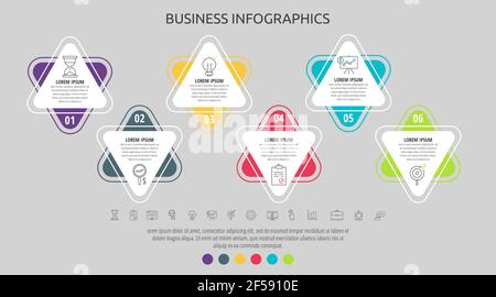 Infographie moderne et simple sur les triangles vectoriels plats en six étapes. Calendrier pour diagramme, graphique, Web, bannière, présentations, organigramme, graphique d'informations Illustration de Vecteur