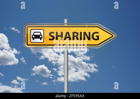 Flèche de signalisation de partage de voiture avec icône de voiture Banque D'Images
