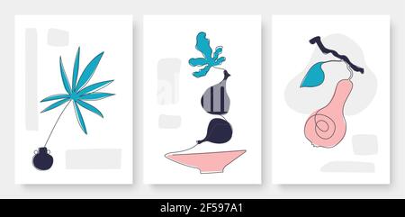 Ensemble de fruits et de feuilles abstraits, fond de modèle de dessin au trait pour les reportages sur les médias sociaux Illustration de Vecteur