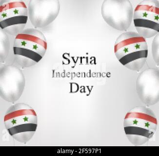 Carte de voeux pour la Journée de l'indépendance de la Syrie. Ballons volants aux couleurs nationales. Illustration vectorielle Illustration de Vecteur