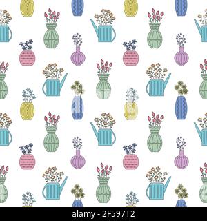 Joli motif fleuri vectoriel sans coutures. Motif avec fleurs dans les seaux. Illustration de Vecteur