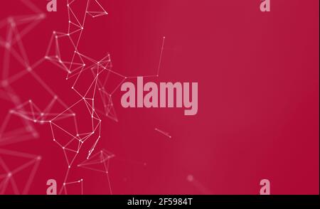 Plexus géométrique abstrait avec cellules triangulaires reliant des points arrière-plan rouge. Fond parfait transparent pour les présentations en technologie ou en affaires. Banque D'Images